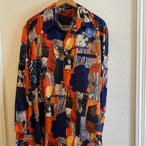 Vintage Abstract Print Men's Long sleeve Dress Shirt